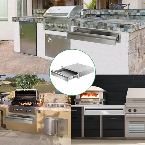 Image of Outdoor Kitchen Drawers 24 inch W x 6.5 inch H x 23 inch D Stainless Steel Single Drawers with Hidden Handle for BBQ Island, Patio Grill Station & Outdoor Kitchen Cabinets