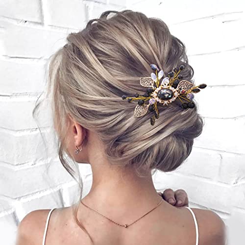 Campsis Wedding Bride Hair Combs Black Crystal Side Comb Rhinestone Hair Piece For Bridal Hair Accessories For Women And Girls(Gold) #TOP4