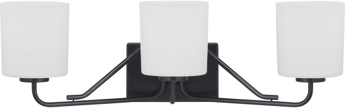 Progress Lighting Tobin Collection 3-Light Etched White Glass Modern Bath Vanity Light Matte Black