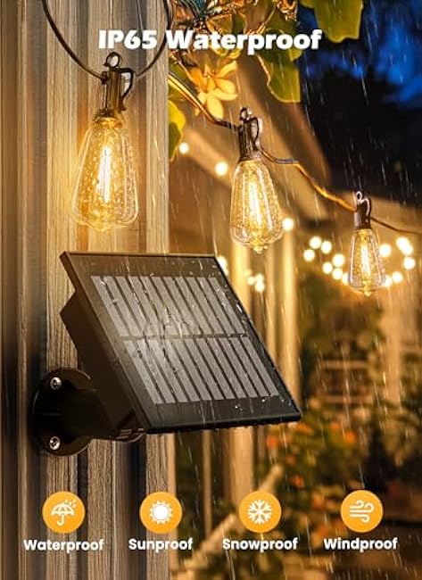 Brightown Outdoor Solar String Lights Waterproof 58FT with 25 Shatterproof ST38 LED Bulbs, 2700K Solar Lights Outdoor with Remote, Solar String Lights for Outside, Camping, Yard, Party Decor