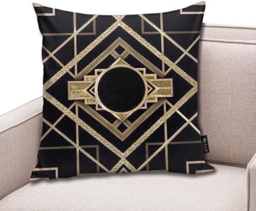 Art Deco,vintage, Era,The Great Gatsby,gold,black,pattern,elegant,chic,modern,trendy Curious Throw Pillows Covers Accent Home Sofa Cushion Cover Pillowcase Gift Decorative 20x20inches