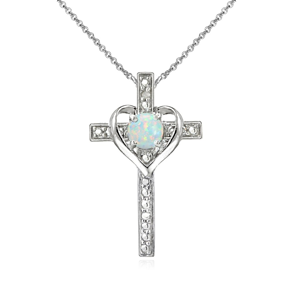 B. BRILLIANTCross Necklace for Women, Birthstone Necklace, Genuine or Synthetic Gemstone Necklace, Cross Pendant, Heart Cross, Necklaces for Women, Sterling Silver Necklace or Gold Flash Silver Necklace