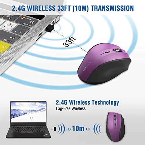 Image of E-YOOSO Wireless Mouse, Computer Mouse 18 Months Battery Life Cordless Mouse, 5-Level 2400 DPI, 6 Button Ergo Wireless Mice, 2.4G Portable USB Wireless Mouse for Laptop, Mac, Chromebook, PC(Purple)