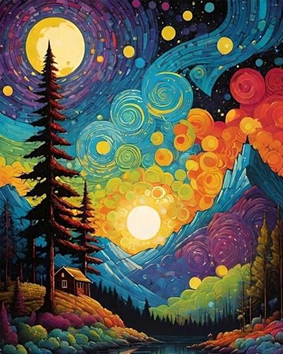 ijbnhd Paint By Numbers Kit for Adults, Van Gogh Paint By Number Kits for Beginner Moon On Canvas Adults' Paint-By-Number Kits for Gift Home Wall Decor 16x20 Inch