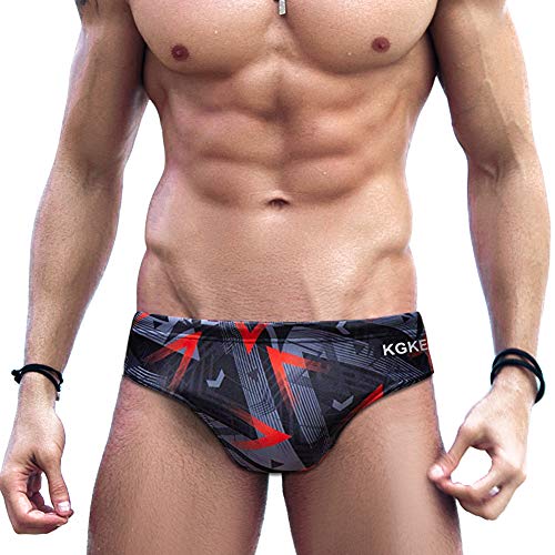KGKE Mens Sexy Swim Briefs Camo Pattern Bikini Swimsuit for Men (Geometric Brown, M)