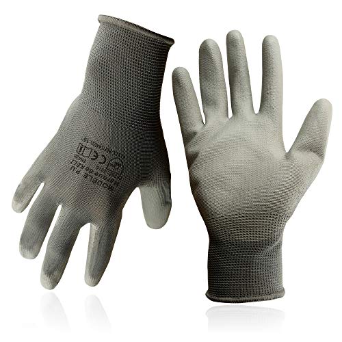 KELI FRANCE - K•Protect - 5 Paires de Gants de Protection polyuréthane PU à Usages Multiples, Gant de Protection avec Préhension et Confort Supérieurs, Gris,Taille 10 (5, T10) Cover