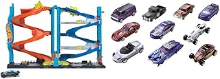 Hot Wheels City Track Set with 1 Hot Wheels Car & Set of 10 1:64 Scale Toy Trucks and Cars for Kids and Collectors, Styles May Vary, 54886