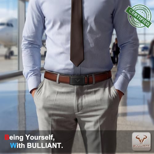 Image of BULLIANT Ratchet Trimmable Leather Belt for Men Adjustable 1 3 /8-Gift Boxed | Smooth Sliding | Micro Adjustable Fit | Tailored Size | Holeless Understated Elegance