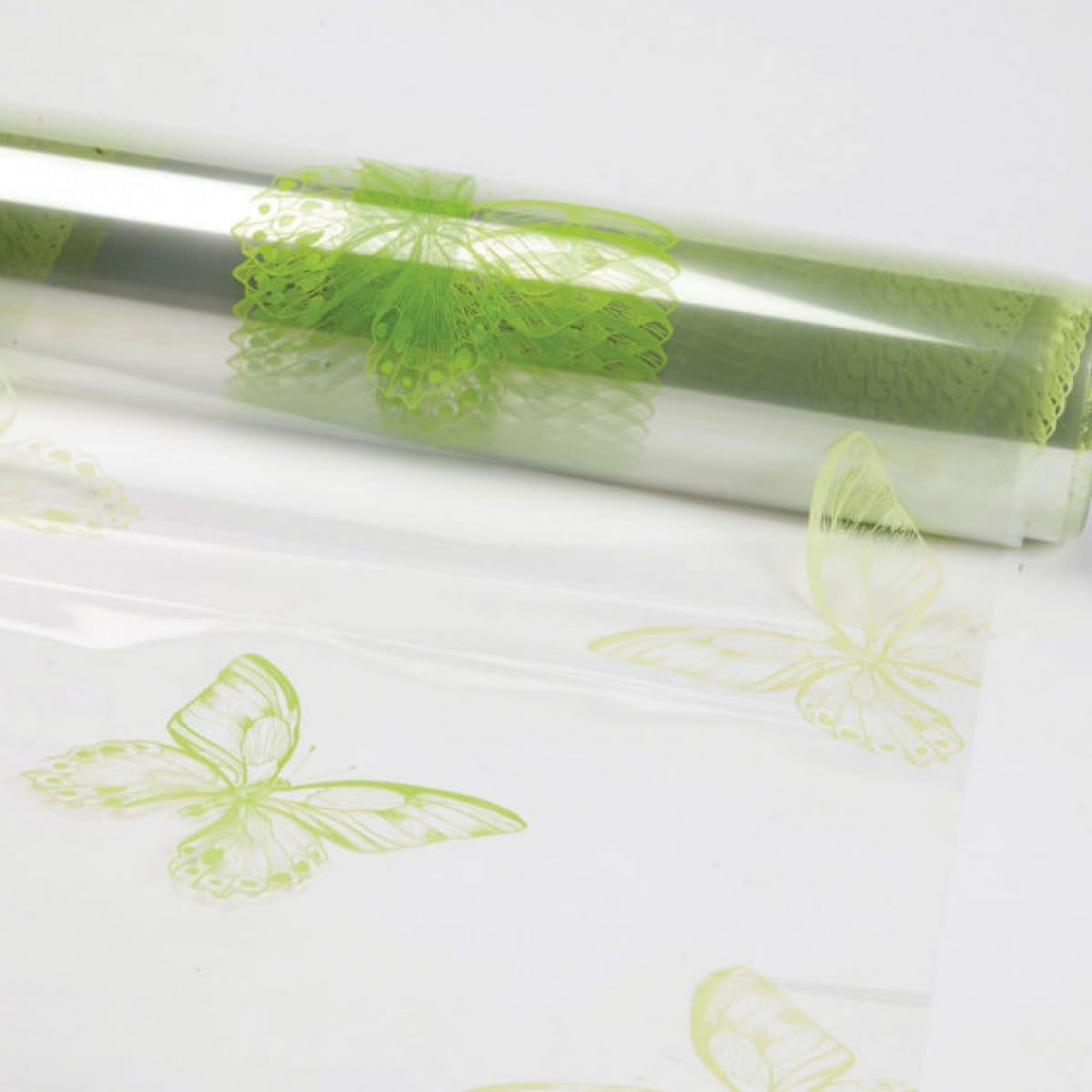 Oasis Gift Wrapping Cellophane Roll For Multipurpose Hamper Packaging & Flower Bouquet Wrapping, 80cmx25mtr, 1 No, Butterflies Green