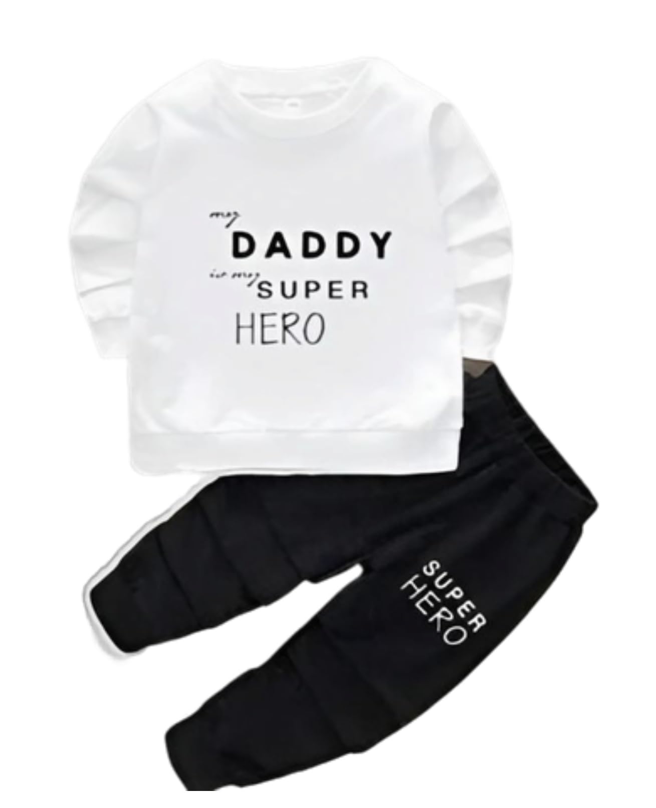 PankhuMy Daddy Superhero' Printed Cotton Baby Clothing Sets/Tshirt-Pyjama (Boys/Girls Born Baby to 6 Years)