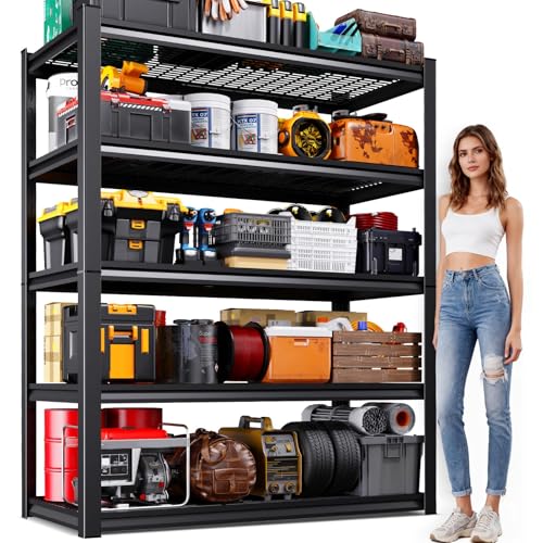 Image of 72 inchHx59 inchWx20 inchDGarage Shelving-2500 lbs 5 Tier Storage Shelves,Adjustable Heavy Duty Metal Shelving Unit and Storage Large Wire Rack,Utility Steel Shelf for Warehouse Industrial Pantry Basement