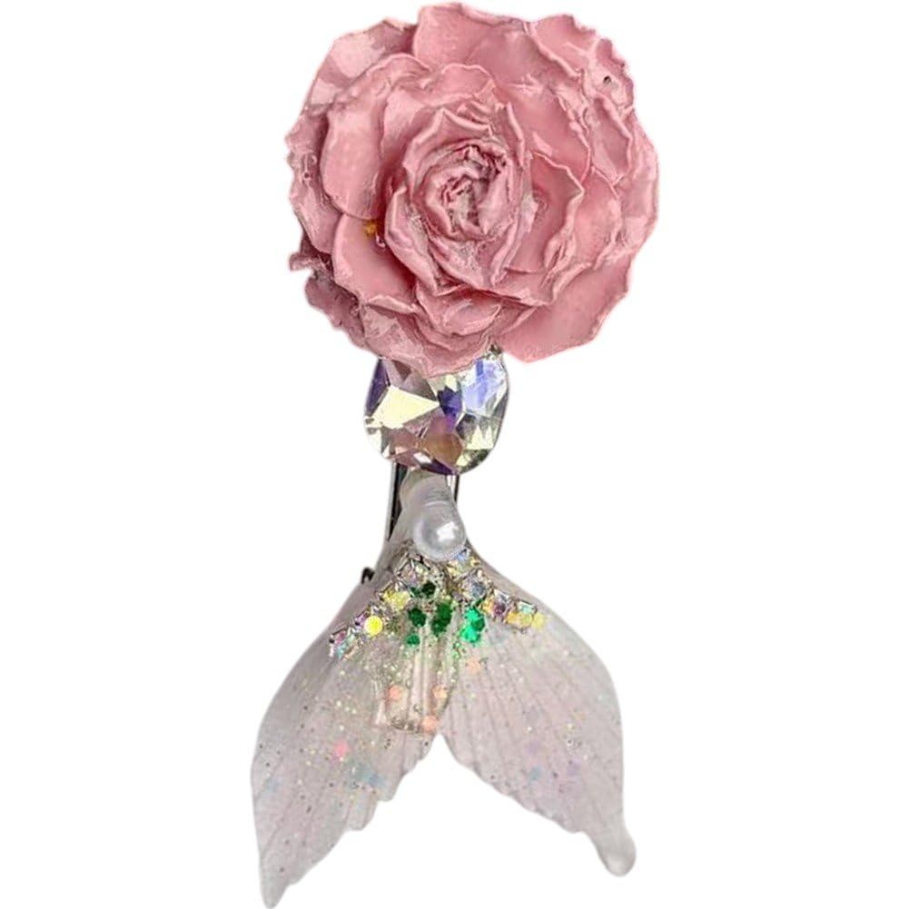 Fituenly Mermaid Rose Flower Hair Clips, Floral Side Barrette for Bangs, Vacation Boho Hairpins Hair Accessory for Women