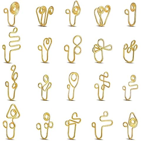 20 Pieces Nose Cuffs African Nose Hoop Fake Gold Nose Ring Cuff Nose Ring Non Piercing Nose Clips Jewelry for Women Men Cover