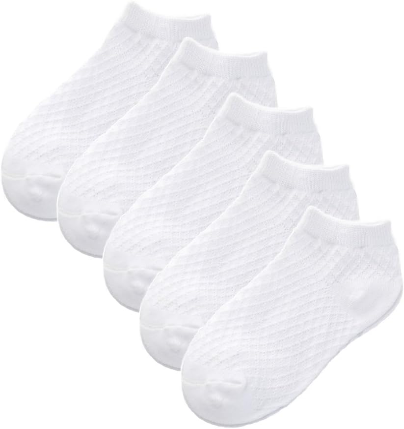 Looching Pack of 5 Mesh Thin Baby Girls Boys Cotton White Socks Toddler Kids No Show Ankle Socks 1-8T Looching Pack of 5 Mesh Thin Baby Girls Boys Cotton White Socks Toddler Kids No Show Ankle Socks 1-8T