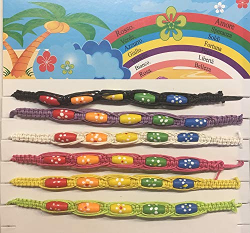 Lot de 6 bracelets en bois et tissu multicolors - 6 modèles différents Cover