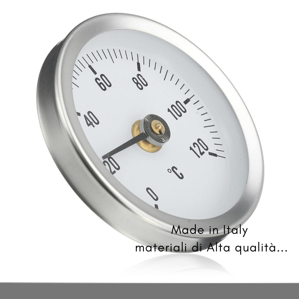 Schläfer 0930171 | Thermomètre à contact bimétallique pour tuyaux avec clip Ressort bimétallique en acier inoxydable, diamètre du boîtier 63 mm échelle 0-120 °C.