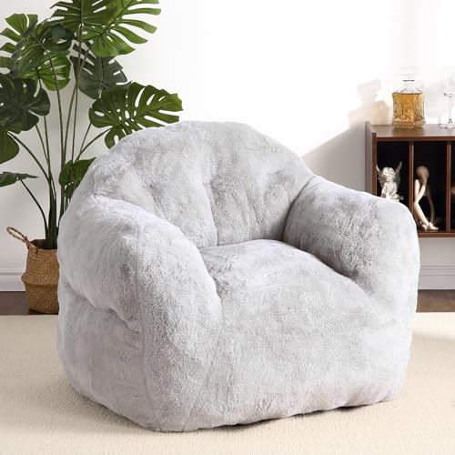 Image of GarveeHome Bean Bag Chair with Filler, 51 inch Giant Bean Bag Sofa for Adults Kids, Soft Cozy Large Beanbag Sofa Chair with Armrests for Living Room Bedroom, Light Grey