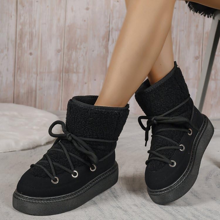 Chic Winter Women's Snow Boots - Warm, Lace-Up Mid-Calf with Thick Sole for Casual Wear - Image 3