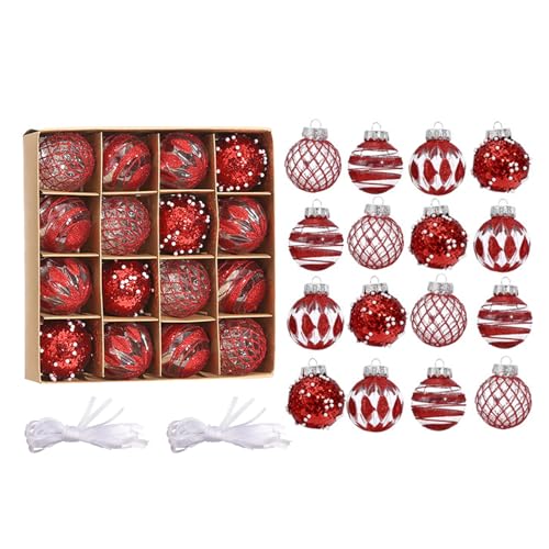 Weihnachtskugeln Plastik Set, 16 Stück 6CM Rot Weiß Weihnachtsdeko...