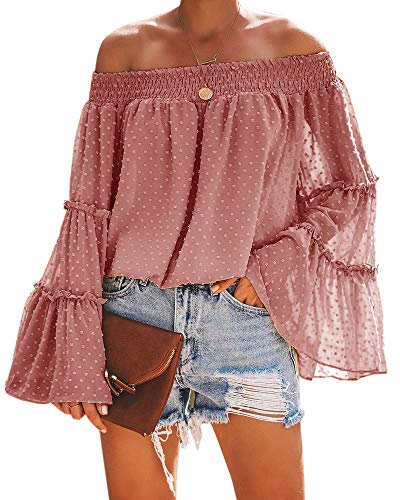 Beautife Womens Summer Off The Shoulder Shirts Casual Chiffon Long Bell Sleeve T Shirt Blouses Beautife Womens Summer Off The Shoulder Shirts Casual Chiffon Long Bell Sleeve T Shirt Blouses