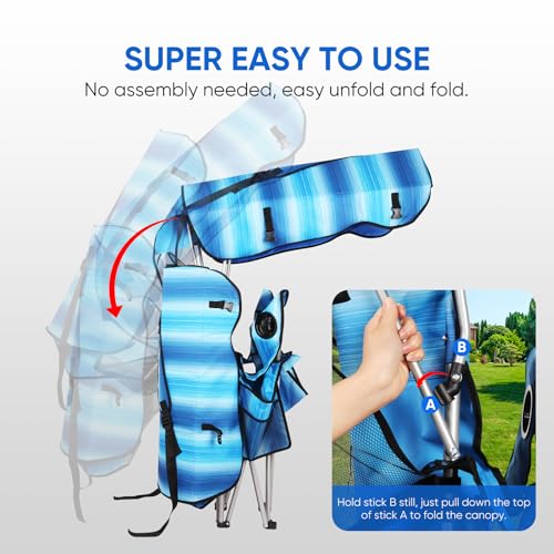 Image of VTOY Portable Camping Chair with Canopy - Folding Chair with Canopy, Durable 600D Oxford Canopy Chair for Camping, Beach, Picnics, Fishing & Sports