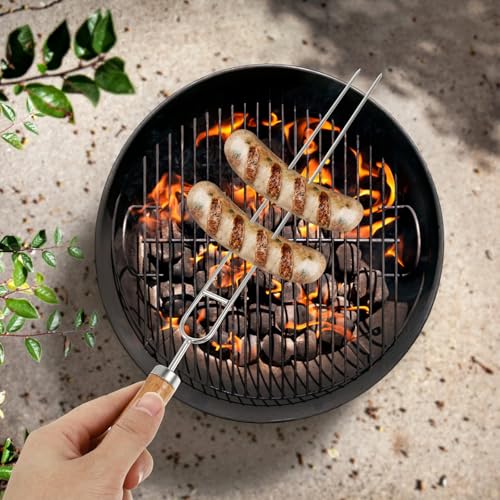 Tenedores para barbacoa con mango de madera y doble punta de acero inoxidable 8