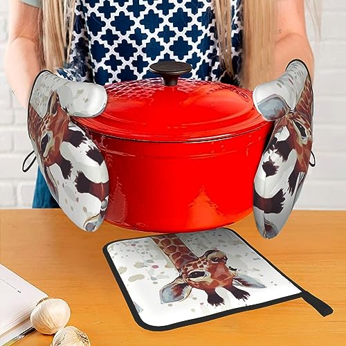 Stylish Animal Watercolor Giraffe Oven Mitts and Pot Holders Sets of 3 Heat Resistant Non-Slip Kitchen Oven Gloves and Hot Pads for Cooking Baking Grilling BBQ Gifts - Cosy Home Interiors Stylish Animal Watercolor Giraffe Oven Mitts and Pot Holders Sets of 3 Heat Resistant Non-Slip Kitchen Oven Gloves and Hot Pads for Cooking Baking Grilling BBQ Gifts - Image 7