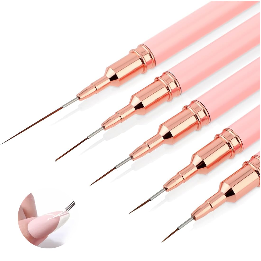 WeddHuis Nail Art Ongles Professionnel, 5 Pièces, Pinceaux Liner Ultra Fin, pour Gel, Peinture Acrylique, UV Construction, Brosses French Set, Nail Art, Liner, French Manucure (7/9/11/15/25 mm)