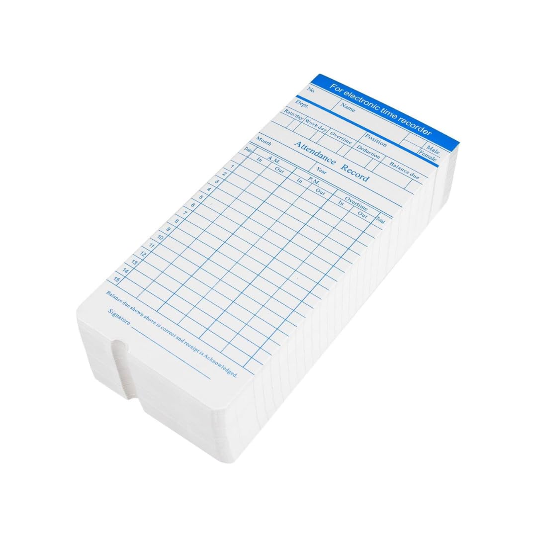 Monthly Attendance Time Cards Time Punch Clock, Employee Attendance, Recorder Timesheet, Clock Timecard - Employee Attendance-100 Pack