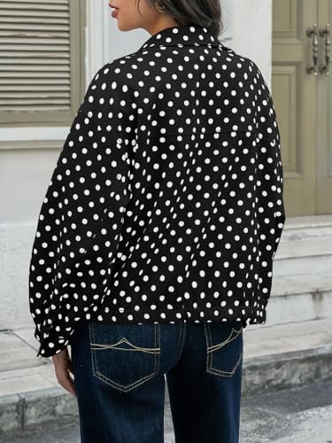 Image of Tankaneo Womens Polka Dot Zip Up Cropped Jackets | Lightweight, Lapel Collar, Casual Trendy, Fall Spring Outfits, Streetwear