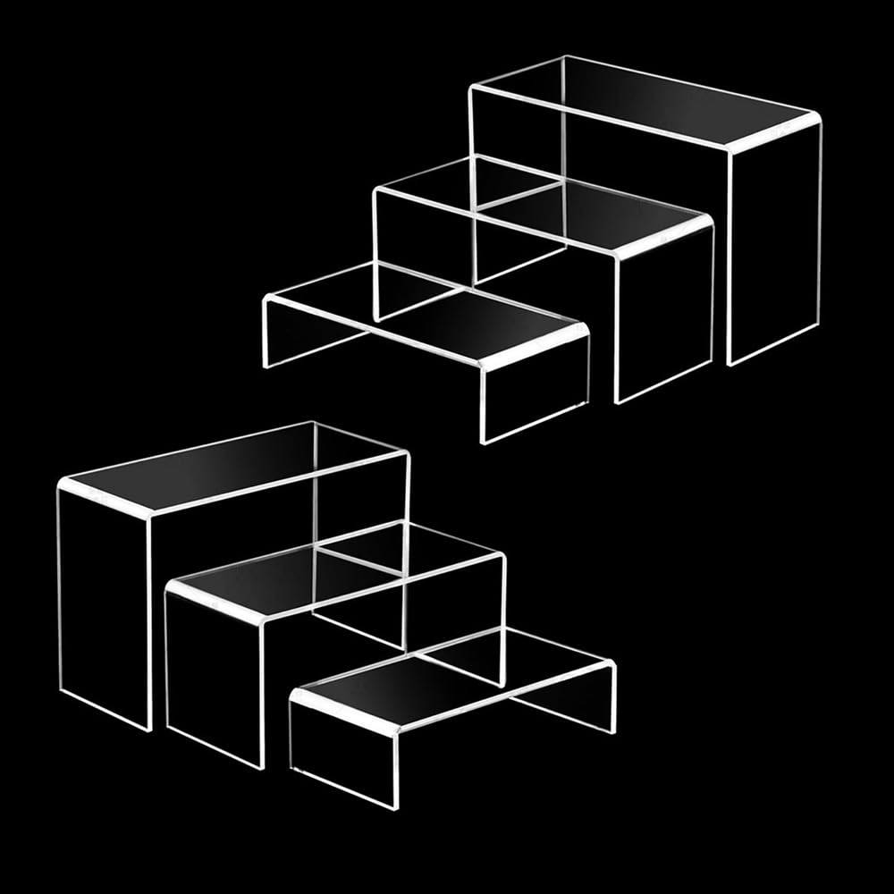 Siwinparts 2 Sets 3 tier Clear Acrylic Display Risers Acrylic Display Risers Stands/Shelf Acrylic Risers for Figures Display Jewelry Cupcakes Holder Sweet Stand Display Transparent Showcase Stands