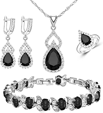 LMXXVJ Women Jewelry Set Platinum Plated Necklace Open Ring Earrings Bracelet Set,Birthday/Anniversary Mothers Day Jewelry Gifts for Mom/Wife/Sister/Best Friend