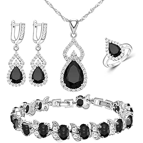 LMXXVJ Women Jewelry Set Platinum Plated Necklace Open Ring Earrings Bracelet Set,Birthday/Anniversary Mother’s Day Jewelry Gifts for Mom/Wife/Sister/Best Friend