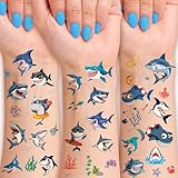 Demissle 640 Pcs Shark Temporary Tattoos 72 sheets Ocean Animal Fish Fake Tattoos Waterproof Sea Creature Face Body Tattoos Stickers Activity Prizes Birthday Party Supplies Decorations for Women Men