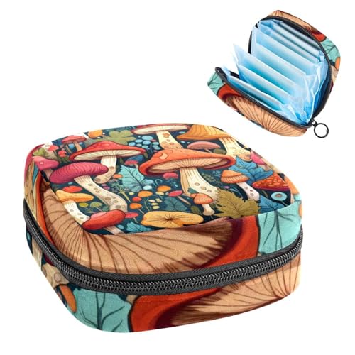 Borsa portaoggetti per tovaglioli igienici con motivo a funghi Sacchetti per coppette mestruali femminili Porta assorbenti per allattamento Borse per tamponi Portatile per le