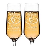 P Lab Set of 2, Bride Groom Names & Date Hearts, Personalized Wedding Toast Champagne Flute Set,...