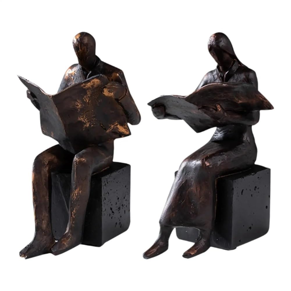 Fermalibri in Resina con statuina da Lettura, Scultura for mensole, scrivania da Ufficio Supporti per fermalibri(Woman)