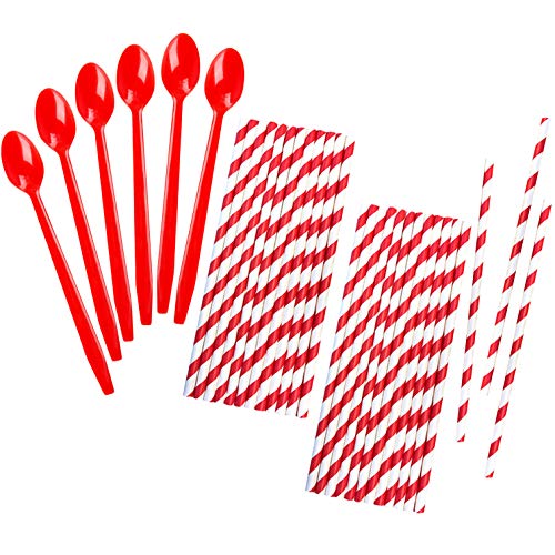 Pitillos y cucharas desechables rojas 20.32 cm x 50 miniatura 1