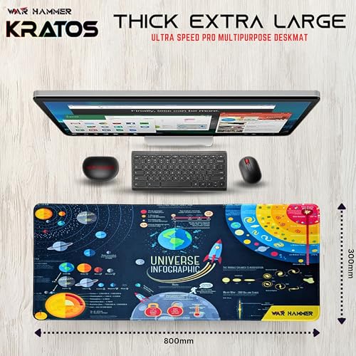 Image of WAR HAMMER GX1050 Extended Size Gaming Mouse Pad| Stitched Edges| Non-Slip Rubber Base|Computer Laptop|Keyboard Mouse Pad for Office & Home (Space V1)