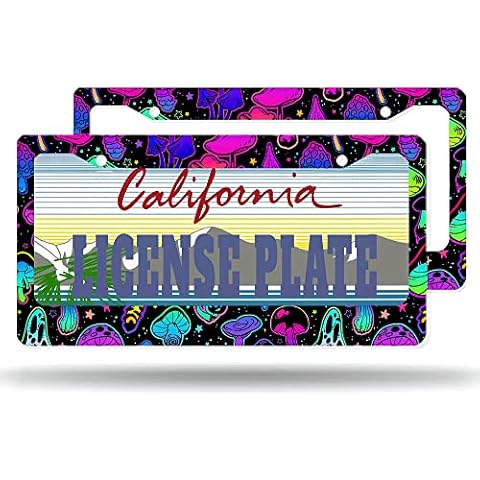 License Plate Frame Magic Mushroom License Plate Frames,Decorative Aluminum Car Tag Frames for Women Stainless Metal License Plate Holder 2Pack 2 Hole with Screw US Standard 12''x6'' Cover