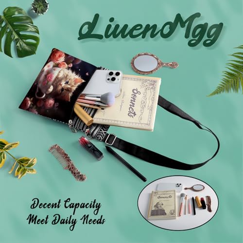 Butterfly Cup Cat Messenger Bag Small Ethnic Pattern Printed Adjustable Strap Crossbody Zipper Bag Butterfly Cup Cat Phone Bag Wallet Cute Shoulder Handbag for Women -3 7