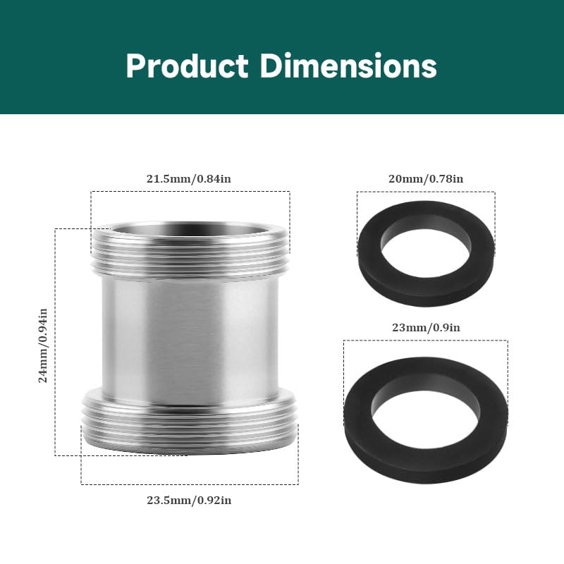 Silberner 1 M24 Wasserhahn-Luftsprudler Adapter mit Dichtung, 23 mm Adapter, um das Problem der nicht übereinstimmenden Belüfterschnittstelle zu lösen, geeignet für Wasserhahn-Belüfteranschluss und