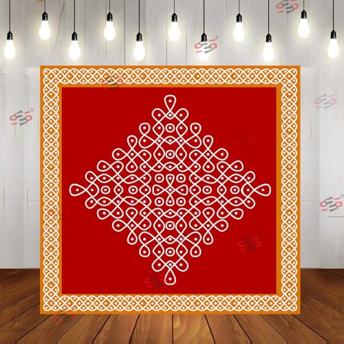Image of S2S Kolam Muggu Backdrop Cloth | for Pooja, Traditional, Background Decoration Cloth | Curtain Cloth for Festival Fabric 5 Feet Height & 5 Feet Width