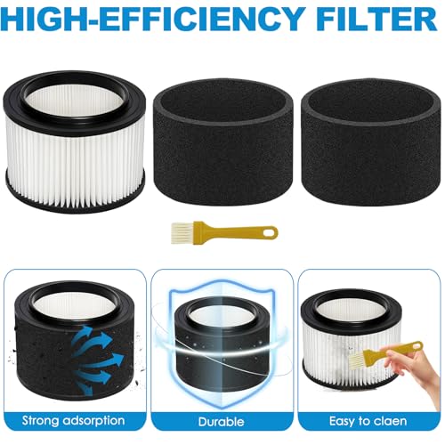 Image of 17810 Cartridge Filter Replacement for Craftsman 3-4 Gallon Wet /Dry Vacuums, Replaces 9-17810 Vacuum Filter, with Foam Sleeves & Cleaning Brush