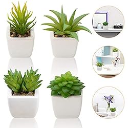 Macetas Para Balcon Ikea Plantas Suculentas Artificiales 4 Piezas, Plantas Falsas Pequeñas Mini Plantas Suculentas en Macetas, Planta Decorativa de Fuax para el Hogar Casa Mesa Balcón Oficina Interior Decoración Accesorios