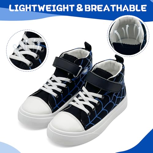Sharllen Kid Canvas High Top Spider Sneakers Classic Adjustable Strap Lace up Shoes for Boys Girls Casual Tennis Kids Athletic Basketball Running Walking Shoes3