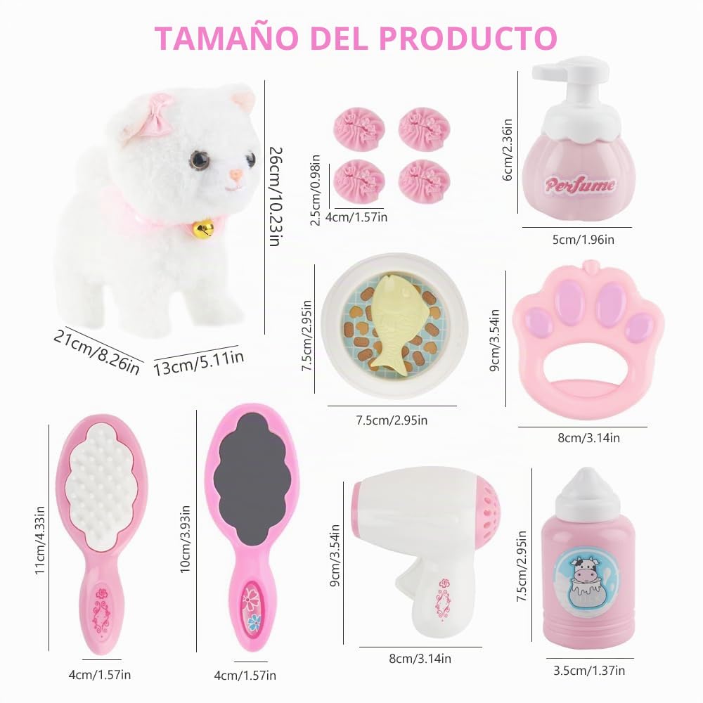 Lotvic Gato de Peluche Electrónico, Que Caminar, Ladrar y Menear la Cola | Gato Interactivo, Gato Mascota Interactivo Realista, Juguetes de Peluche Interactivos, Regalos de para Niñi/Niñas de 3-6