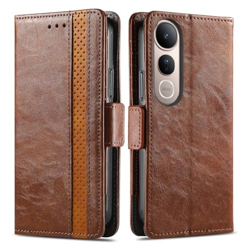 Coque Vivo V50 Lite en cuir marron avec support vidéo intégré