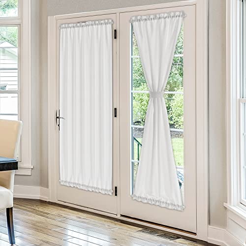 Melodieux Semi Sheer French Door Curtains 72 Inches Long, Linen Look Rod Pocket Privacy Drapes For Patio Sliding Glass Door Window, White, 52 By 72 Inch, 2 Panels #TOP1