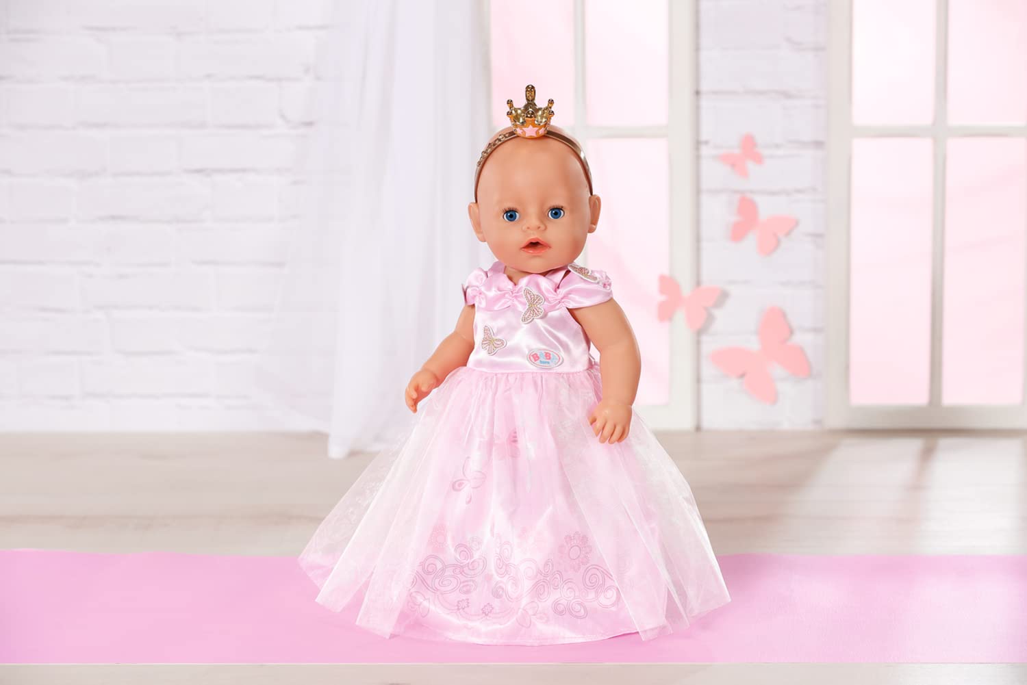 Zapf Creation 834169 BABY born Deluxe księżniczka 43 cm – odzież dla lalek 43 cm zestaw różowy, sukienka dla lalek z tiulu, koroną, opaską na włosy i butami.